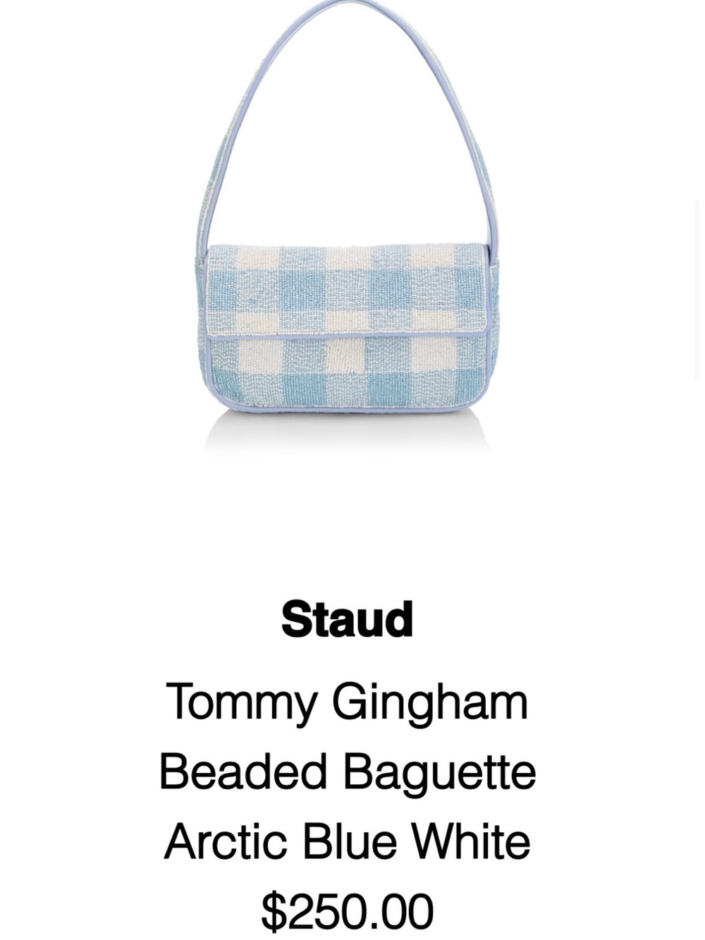 STAUD Tommy Gingham Beaded Baguette - Light Blue & White
